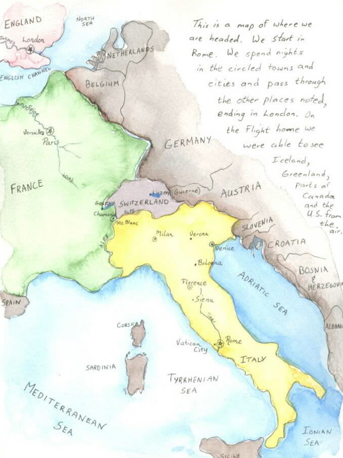 Karen's europe map in travel journal